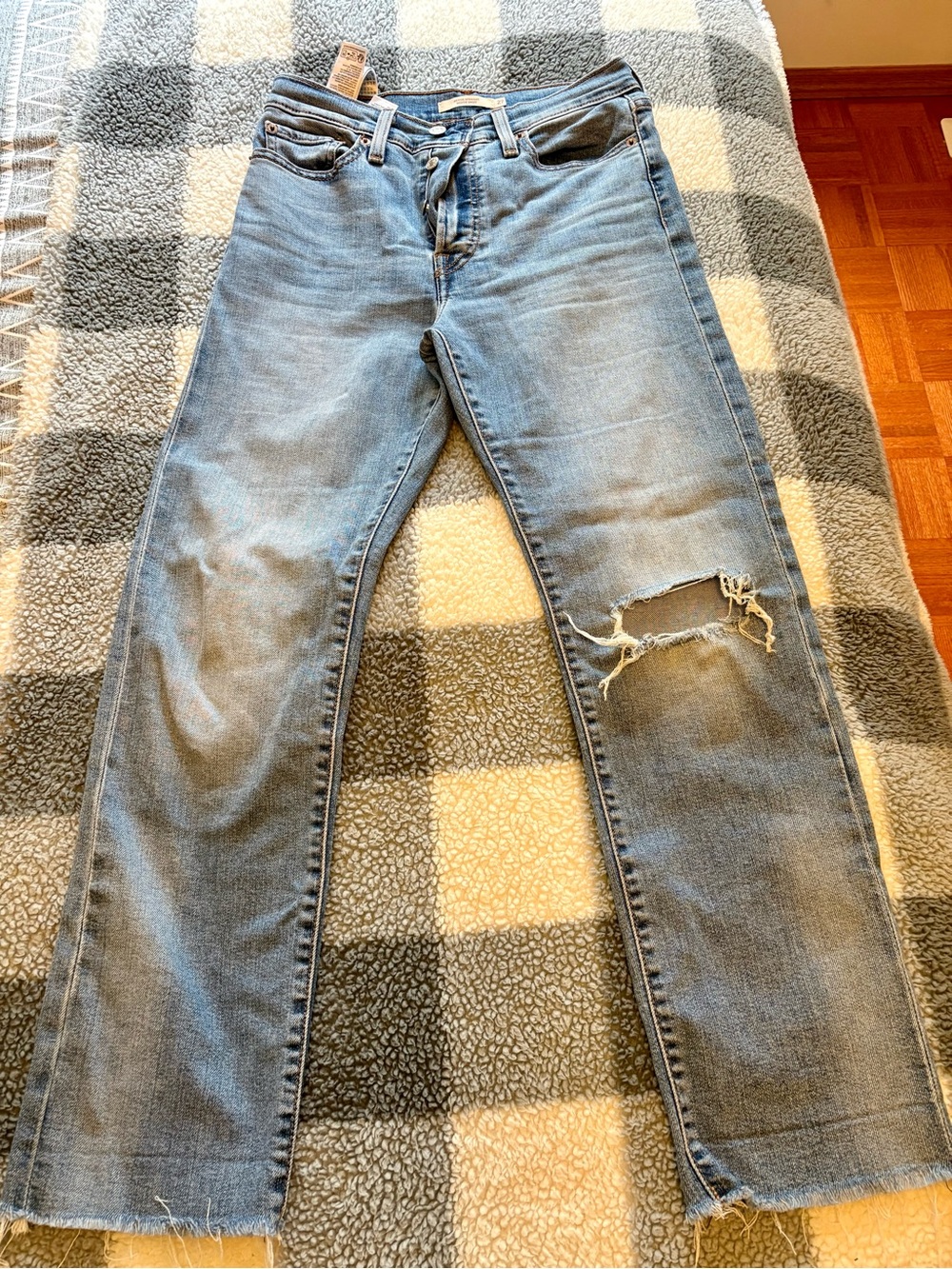 Levi's Light Blue Distressed Straight Crop Jeans